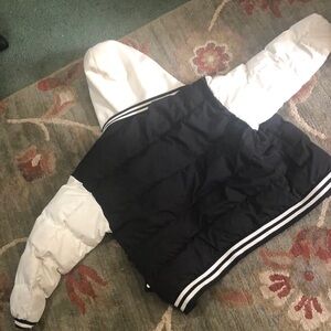 White and black thick varsity puffer jacket